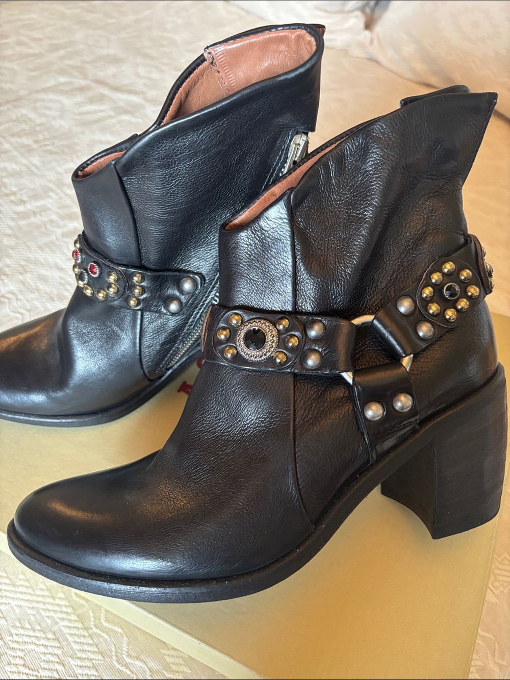 NWT! A.S.98 RORY BLACK Harness Studded Punk Western BOOTIES EU 39 / US 8 1/2